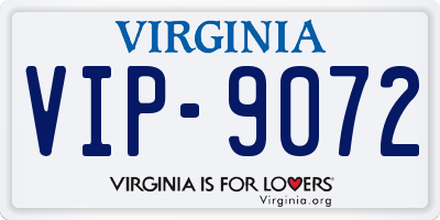 VA license plate VIP9072