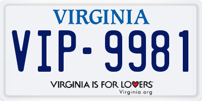 VA license plate VIP9981