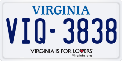 VA license plate VIQ3838