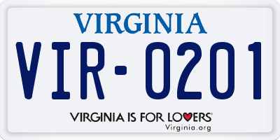 VA license plate VIR0201