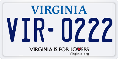 VA license plate VIR0222