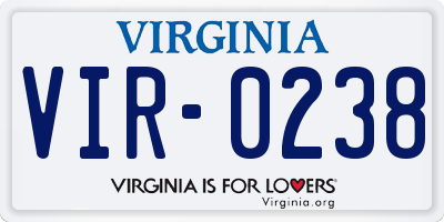 VA license plate VIR0238