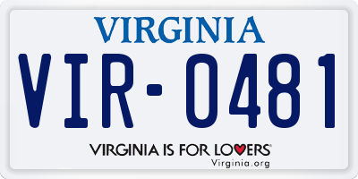 VA license plate VIR0481