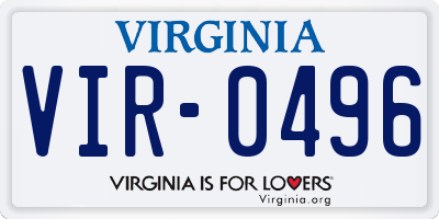 VA license plate VIR0496