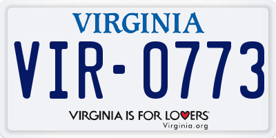 VA license plate VIR0773