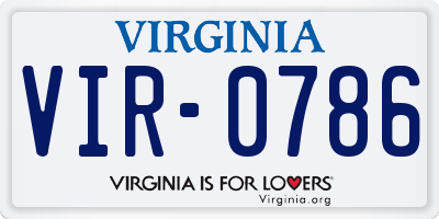 VA license plate VIR0786