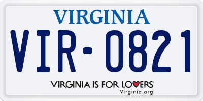 VA license plate VIR0821
