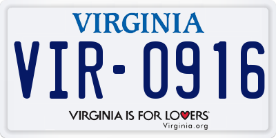 VA license plate VIR0916