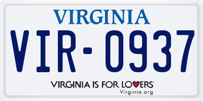 VA license plate VIR0937