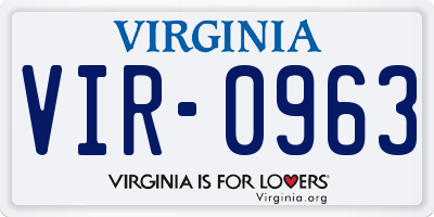 VA license plate VIR0963