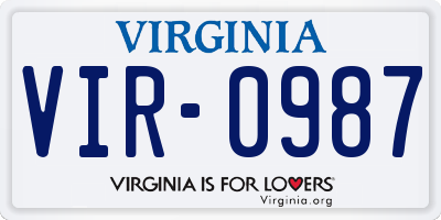VA license plate VIR0987