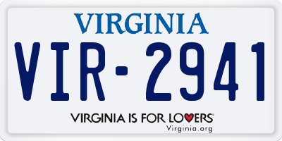VA license plate VIR2941