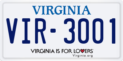 VA license plate VIR3001