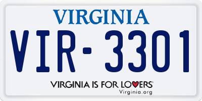 VA license plate VIR3301