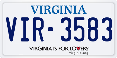 VA license plate VIR3583