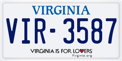 VA license plate VIR3587