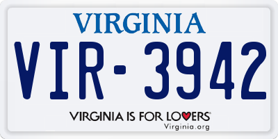 VA license plate VIR3942