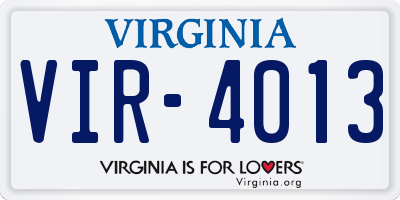 VA license plate VIR4013