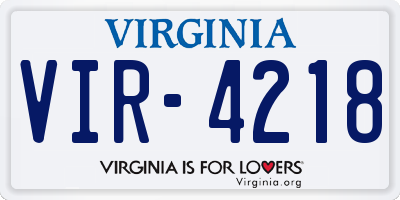 VA license plate VIR4218