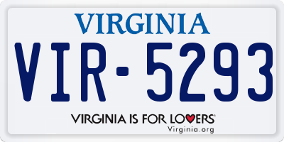 VA license plate VIR5293