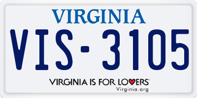 VA license plate VIS3105