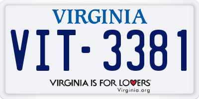 VA license plate VIT3381
