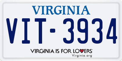 VA license plate VIT3934