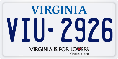 VA license plate VIU2926