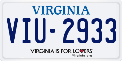 VA license plate VIU2933
