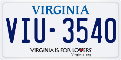 VA license plate VIU3540