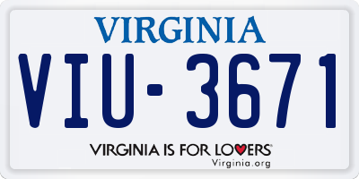 VA license plate VIU3671
