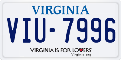 VA license plate VIU7996
