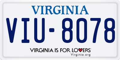 VA license plate VIU8078
