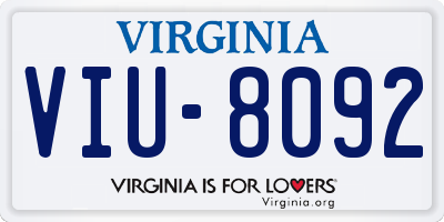 VA license plate VIU8092