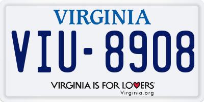VA license plate VIU8908