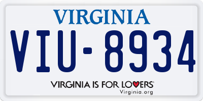 VA license plate VIU8934