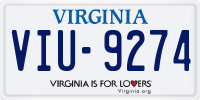 VA license plate VIU9274