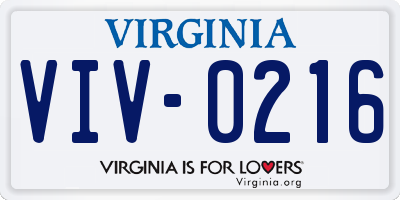 VA license plate VIV0216