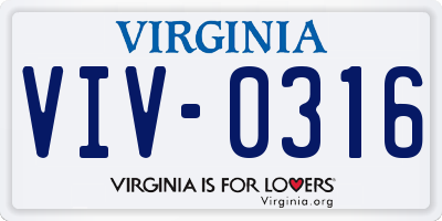 VA license plate VIV0316