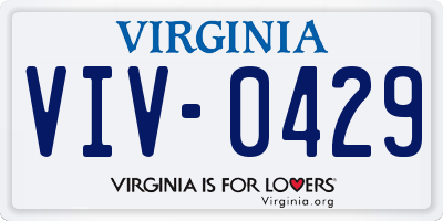 VA license plate VIV0429
