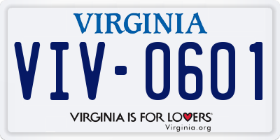 VA license plate VIV0601