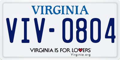 VA license plate VIV0804
