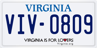 VA license plate VIV0809
