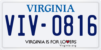VA license plate VIV0816