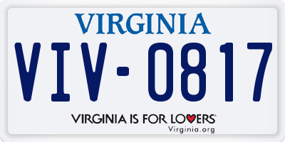 VA license plate VIV0817