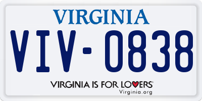 VA license plate VIV0838