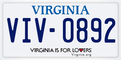 VA license plate VIV0892