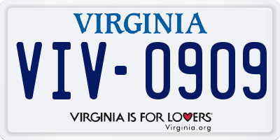 VA license plate VIV0909