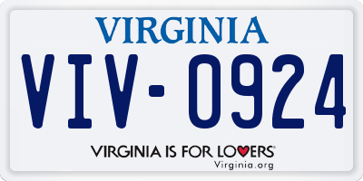 VA license plate VIV0924