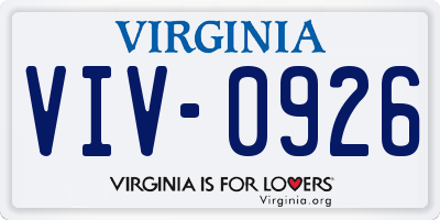 VA license plate VIV0926